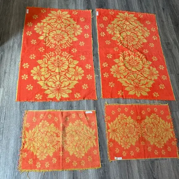 VTG Set of 4 St. Marys orange 100% cotton floral reversible bath hand towels MCM